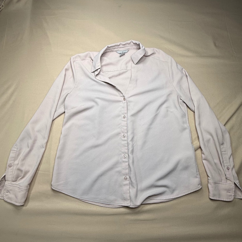 H&M Womens Medium Blush Pink Long Sleeve Button Down Blouse Crepe Top